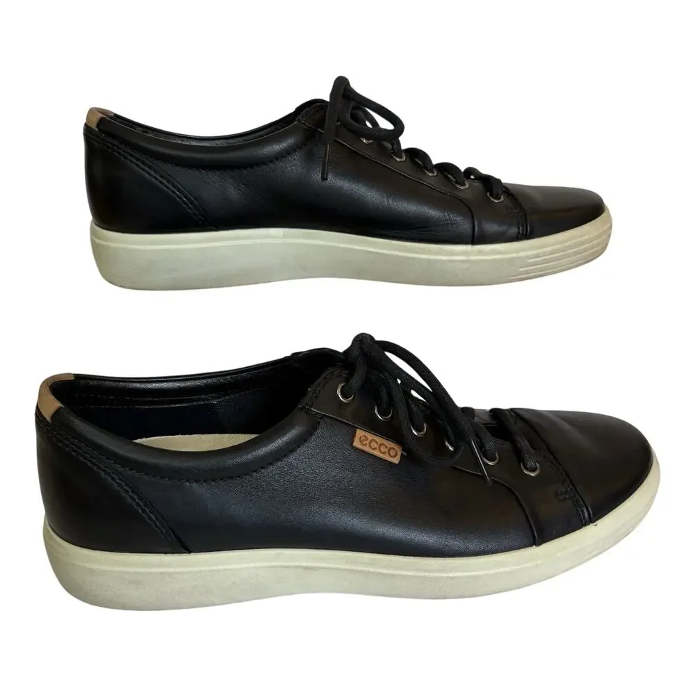 ECCO Black Leather Sneakers Mens Sz 11.5/45 Low Top Casual Lace Athletic Stylish
